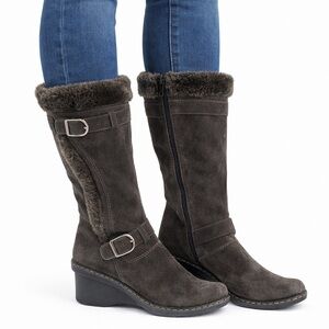 Size 10 Roberto Vianni Women’s Suede Faux Fur Tall Winter Boots Brown Grey